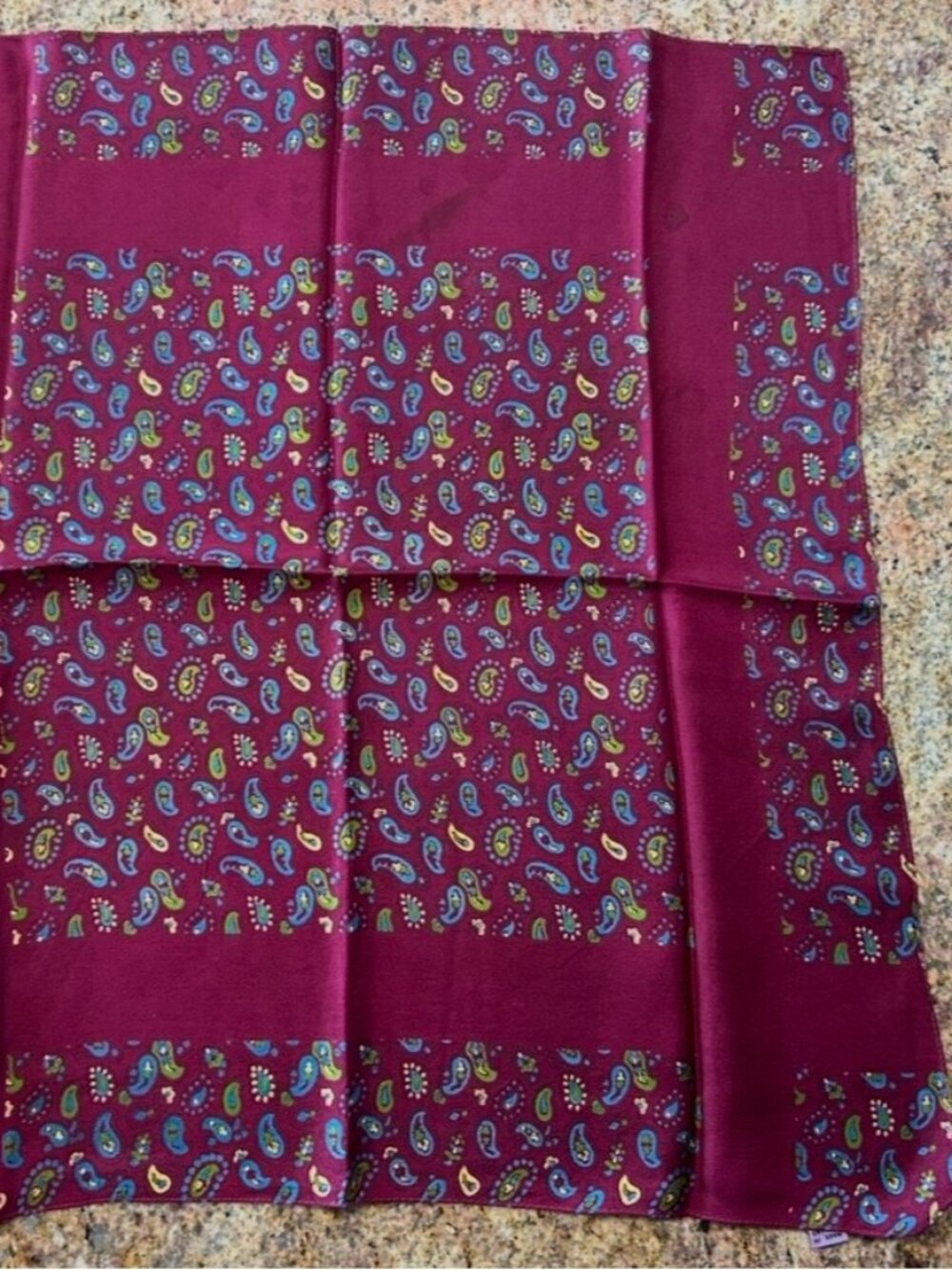 Vintage Wine Colored Border Silk Pocket Square Made in England